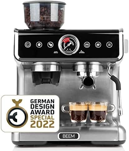BEEM ESPRESSO-GRIND-PROFESSION Espresso Portafilter Machine with Grinder | 2 Thermoblocks for Simultaneous Preparation of Espresso and Micro Milk Foam | Cone Grinder with 30 Grind Settings