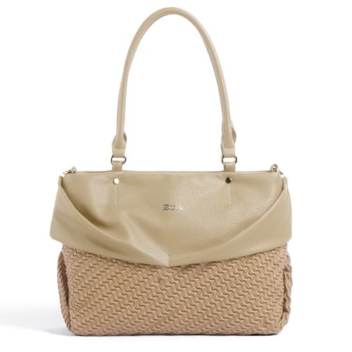 Image of EXOTIC Virelle Textured Dual Panel Handbag for Women | Spacious Multi-Compartment Carryall | Shoulder Carry with Adjustable Sling Strap | Premium PU Leather Purse