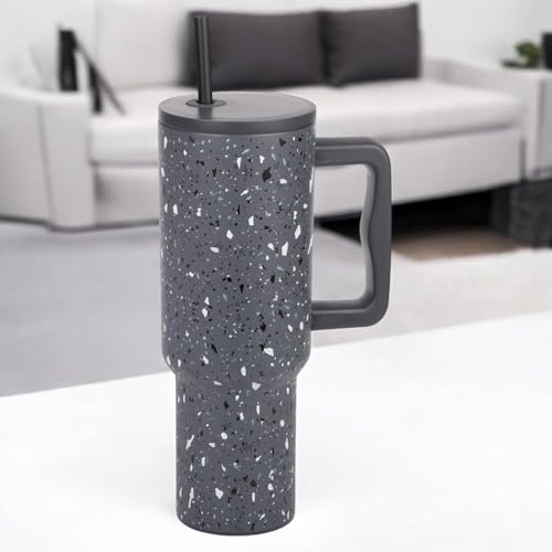 Image of Tumbler with lid and Straw 1200ML Cup Stainless Steel Insulated Cup for Water, Iced Tea or Coffee 1.2L Office Gym Travelling; Tumbler with Straw. (40 - Oz -Grey Paint)