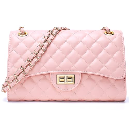 Image of Quilted Leather Crossbody Bags for Women Trendy Ladies Shoulder Purse Satchel HandBag with Chain Strap