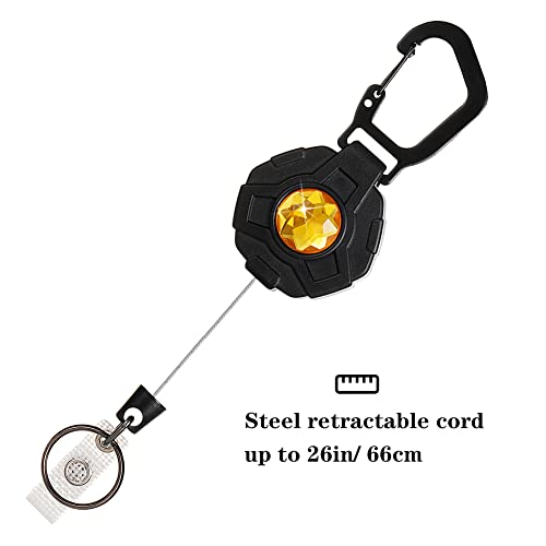 Heavy Duty Retractable Keychain, Bling Gemstone Carabiner Badge Holder, Lanyards For Tactical Id Badges Reel With 31.5 Inches Steel Cord (Yellow) #TOP2