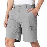 TBMPOY Men's Stretch Cargo Hiking Shorts Quick Dry Casual Work Shorts for Men with Zip Pockets Camping Travel Light Grey 36