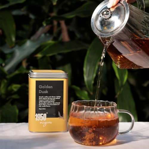 Image of 1950 Origins Golden Dusk Assam Orthodox Whole Leaf Black Tea, 80g Tin Caddy | 100% Natural Rich & smooth Chai | Premium Loose Long Leaf Black Tea | Chai Patti
