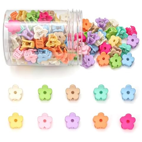 Small Flower Hair Clips 100PCS, Mini Hair Clips Baby Claw Clips Cute Jaw Clips Hair Pins Hair Barrettes Toddler Hair Accessories for Women Girls Kids Teens, Colorful Cover