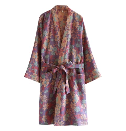 Kimono pour femme Hanfu en coton double gaze violet, l'excellence du homewear L-XL