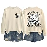 DUDIHOHX Sometimes Sweet Mostly Savage Sweatshirt for Women Retro Wildflower Graphic Shirt Funny Quote Casual Pullover