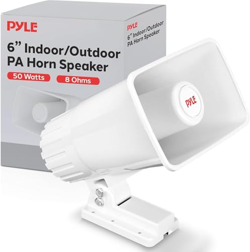 Pyle Indoor / Outdoor PA Horn Speaker - 6' PA Speaker With 8 Ohms Impedance & 50 Watts Peak Power - Mounting Bracket & Hardware Included - White