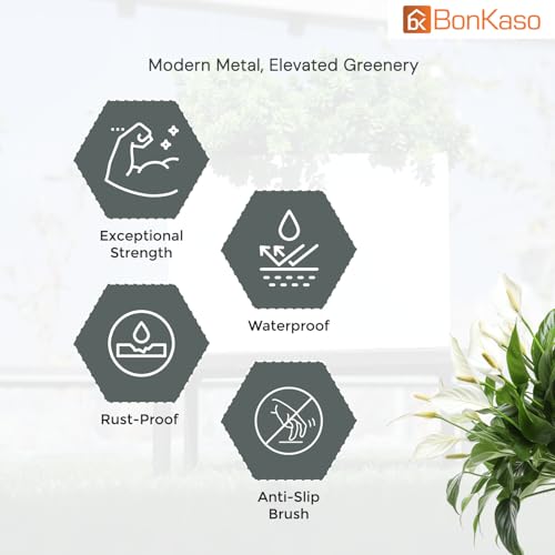 BonKaso Square (Pack of 2) Metal Plant Stand for Balcony & Garden (25.4x 25.4 x 12.7 cm) | Flower Pot Holder for Indoor & Outdoor Use | Decorative Planter Stand for Living Room & Home Decor- Black - Image 3 thumbnail