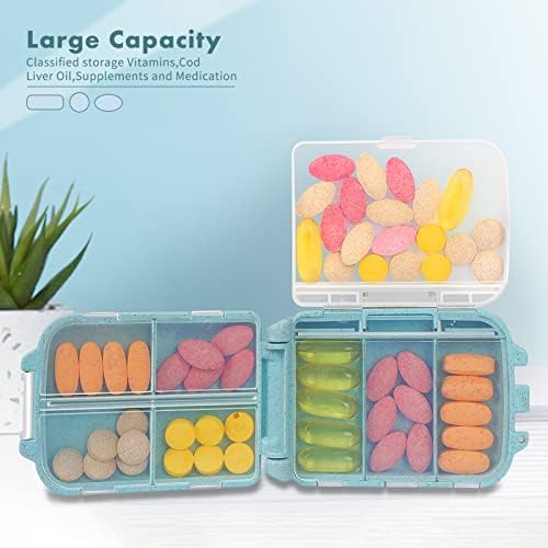 Skycase Pill Organizer, [2 Pack] Pill Cases, [Folding Design] Weekly Pill Case Organizer Box 7 Day, 8 Compartments Portable Travel Pill Box for Pocket Purse Medicine Vitamin Holder Container, Blue