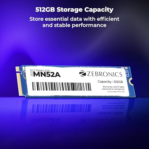 Image of Zebronics 512GB M.2 NVMe SSD, 2280 Form Factor, 2200MB /s Read & 1600MB /s Write, Faster Than SATA SSD, High Performance Storage, Low Power Consumption, Silent Operation, S.M.A.R.T Support (MN52A)
