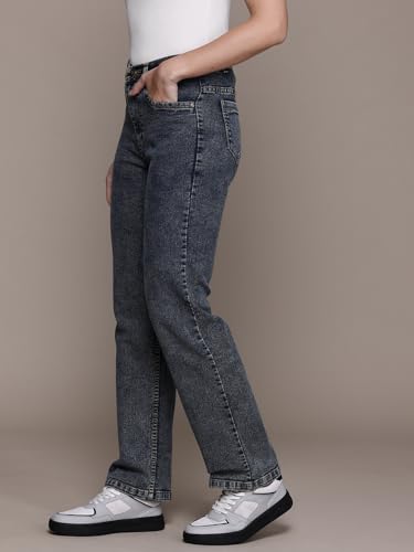 Image of Nifty Womens Mid Rise Denim Stretchable Straight Fit Boyfriend Jeans