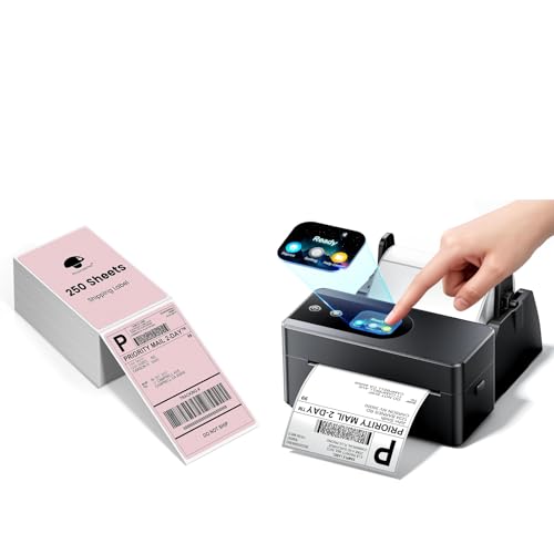Image of Phomemo Thermal Label Printer Upgraded with Touchable Screen with 4x6 (Pack of 250 4x6 Fanfold Labels),4x6 Wireless Thermal Label Printers for Shipping PackageShipping Address Label