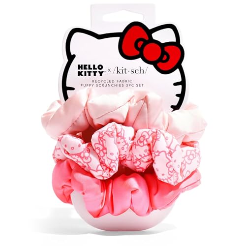 Image of Hello Kitty x Kitsch Matte Satin Scrunchies for Women - No Crease Hair Ties No Damage | Scrunchies for All Hair Types | Stylish & Comfortable, For Ponytails & Buns | Ideal Gifts for Women - 3pcs