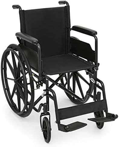 MoNiBloom Foldable Wheel Chair with Flip Back Armrests, 24" Large All Terrain Wheel, Folding Swing-Away Footrest 18 inch Wide Seat Wheelchair for Storage and Travel, 300lb Capacity, Black