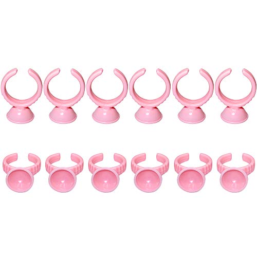 100Pcs Pink Disposable Plastic Nail Art Tattoo Glue Rings Holder Eyelash Extension Rings Adhesive Pigment Holders Finger Hand Beauty Tools (Pink) #TOP2
