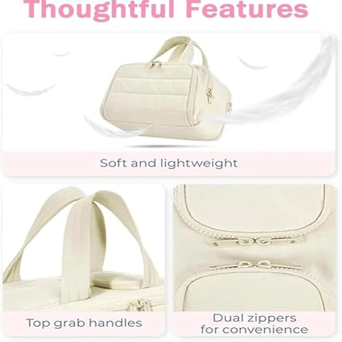 MaisonGinza Cloud Carry Bag, Large Capacity Wide-Open Travel Toiletry Bag, 4-in-1 Puffy Multi-functional Makeup Bags for Women, Portable Waterproof Open Flat Cosmetic Organizer Bags (Brown) 6