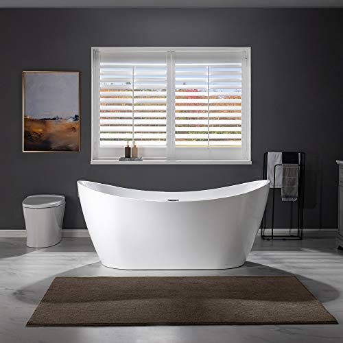 Woodbridge 67" Freestanding Bathtub Contemporary Double Slipper Tub, White Acrylic (Chrome Drain/Overflow),B0010 C-Drain &O #TOP2