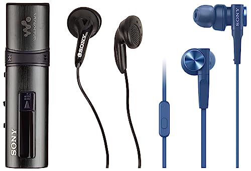 Image of Sony NWZ-B183F Walkman 4GB Digital Music Player with FM, 20 Hours of Battery Life (Black) & Premium MDR-XB55AP in-Ear Extra Bass Wired Headphones with Mic (Blue)