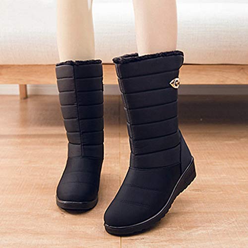 MIOKE Women's Waterproof Rain Mid Wide Calf Snow Boots Warm Fur Lightweight Slip On Winter Cold Weather Boot 5