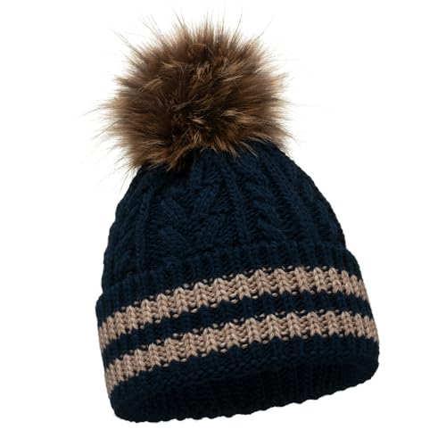 ELIMELI Damen Winter Mütze warme Strickmütze Wintermütze mit Bommel Strick Slouch Beanie Damen für Winter Bommelmütze Hergestellt in EU Farbenauswahl 19004 (Marineblau)
