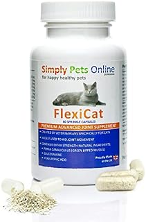 FlexiCat Cat Joint Supplement - Formulated By Vets - Extra Green Lipped Mussel, Glucosamine, Hyaluronic Acid, Vitamins - 60 Sprinkle Capsules