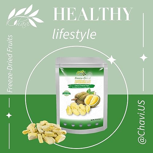 Image of CHAVI Freeze-Dried Durian (King of Fruits) | 4 oz | pack of 2 x 2 oz | Healthy 1 Ingredient Superfood - Family Supersnacks | No Added Sugars or Preservatives | Non-GMO, Vegan, Gluten-Free (PACK OF 2)