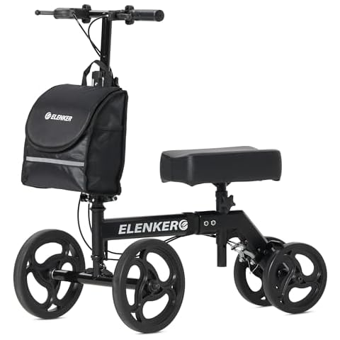 ELENKER Steerable Knee Walker Deluxe Medical Scooter for Foot Injuries Compact Crutches Alternative (Bright Black) Cover