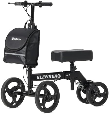 ELENKER Steerable Knee Walker Deluxe Medical Scooter for Foot Injuries Compact Crutches Alternative (Bright Black)