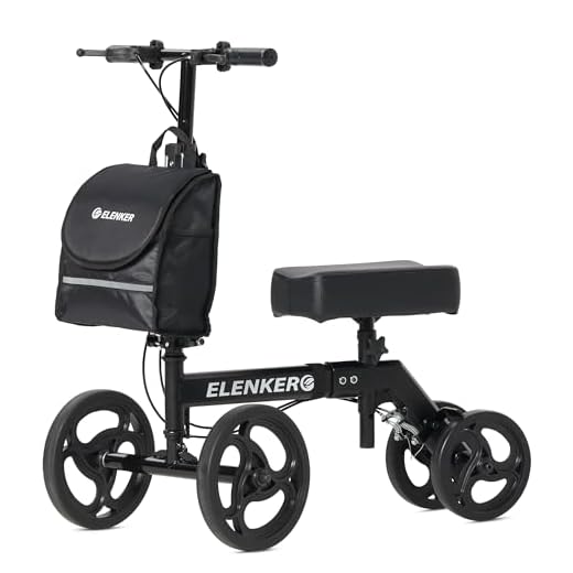 ELENKER Steerable Knee Walker Deluxe Medical Scooter for Foot Injuries Compact Crutches Alternative (Bright Black)