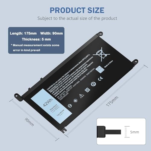 Image of WDX0R Laptop Battery for Dell Inspiron 13 15 5000 7000 5570 7579 7573 7378 5567 5565 5379 5378 Latitude 3180 3400 3500 Vostro 3480 3580 5468 5568 P69G 3CRH3 T2JX4 FC92N WDXOR (WDX0R)