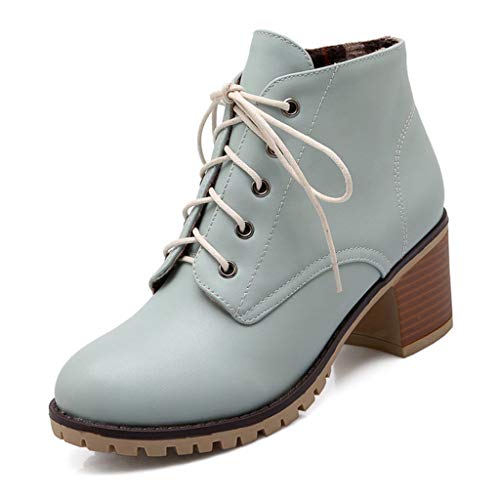 MIOKE Women's Round Toe Lace Up Dressy Ankle Boots Vintage Platform Chunky Heel Dressy Oxford Short Booties