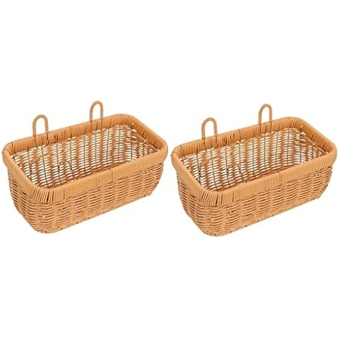 CIYODO 2Pcs Handwoven Onion Storage Basket Wall Hanging Imitation Rattan Baskets for Kitchen Pantry Organization Decorative Home Storage Baskets for Onions and Garlic Cover