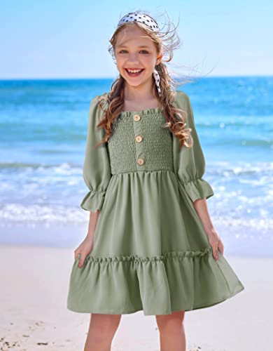 Queenstyle Girls Dresses Size 7 Girls Dress Casual Dresses For Girls Girls Green Dresses Preteen Dress For Girls #TOP2