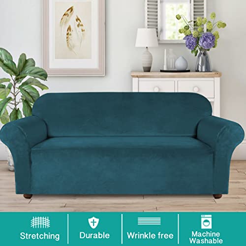 Turquoize Velvet Sofa Slipcover Stretch Couch Covers For 3 Cushion Couch Thick Soft Sofa Cover Washable Furniture Protector, Couch Covers For Dogs, Form Fit Couch Slipcover (Sofa, Deep Teal) #TOP1