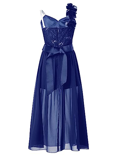 Kids Girls One Shoulder Wedding Flower Dress Sequin Lace Maxi Romper Evening Gown Dance Wear3