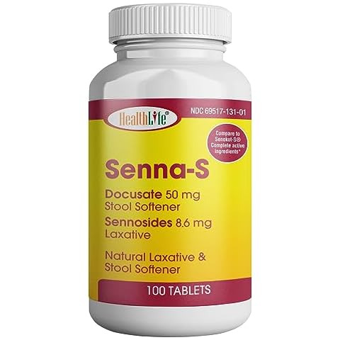 HEALTH LFE Senna-S Tablets, Senna Plus(Laxative/Stool Softener I Gentle Overnight Relief of Occasional Constipation Generic for Senokot-S (Small, 100) Cover