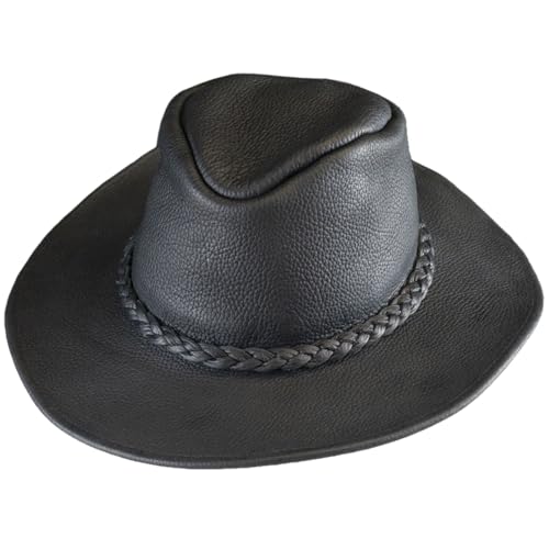 Henschel Walker, Full Grain Leather, Shapeable Brim, Braided Band, Black, Large