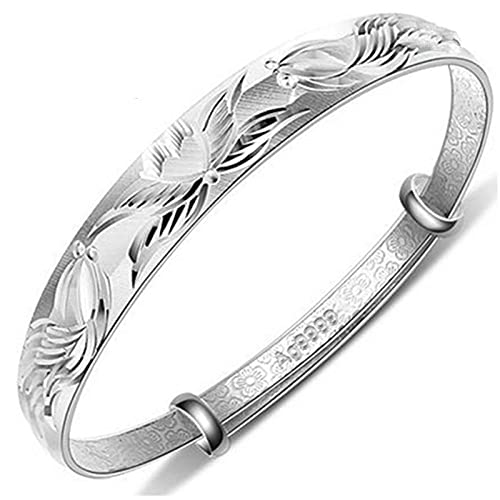 LYGXWJFC Pulsera De Plata,Brazalete De,Pulsera De Plata De Ley 925 para Mujer,Brazalete De Plata De Ley 925 Vintage Doble Pez Koi Juego Tallado Ancho Brazalete Étnico Brazalete De Amuleto Ajustable