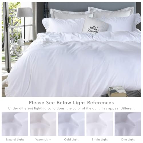 Image of QSH White Shabby Ruffle Duvet Cover Full Size,Washed Cotton Farmhouse Boho Chic Aesthetic Cute Bedding Comforter Quilt Cover 3 Pieces Ultra Soft and Breathable Zipper Closure & Corner Ties