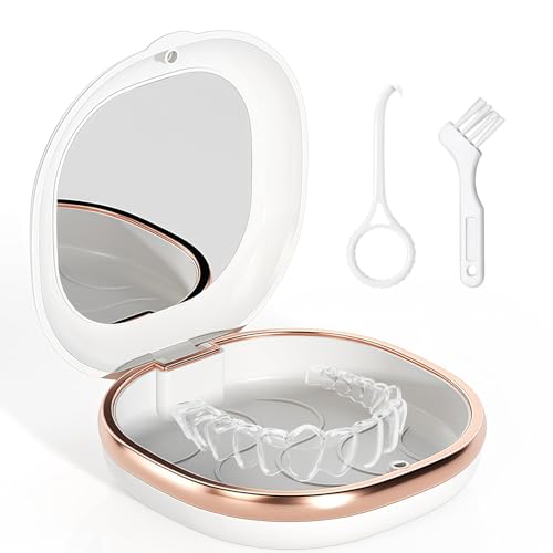 Zahnspangendose, Zahnschiene Box mit Spiegel Spangendose Zahnspangenbox mit Entnahmewerkzeugen Bürste Knirscherschiene Box Case für Invisalign Kieferorthopädische Unsichtbare Zahnspange Halterung
