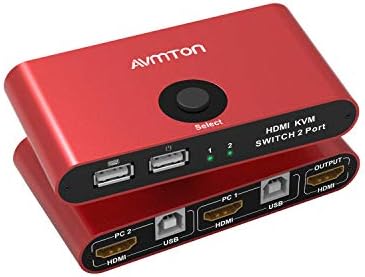 HDMI KVM Switch 2 Port 4k, AVMTON KVM Switch HDMI Box 2 in 1 Out Share One Monitor,Support 4K@30Hz 3D 1080P, with 2 USB Cables and One HDMI Cable, for Mouse and Keyboard,Support Hotkey Switch