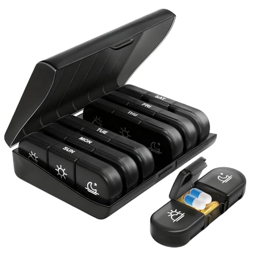 Pillulier 7jours Grande Capacite Plus Rangement Boite De Médicaments, 21 Compartiments Pilulier 7 Jours Matin Et Soir, Pilulier Semainier Matin Midi Soir, pour...