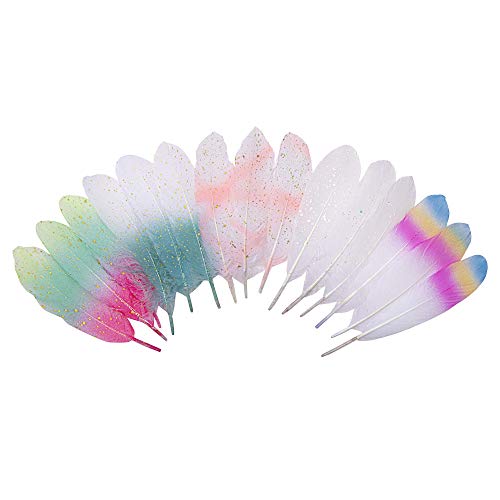 50Pcs 5 Style Natural Goose Feathers Clothing Accessories Pack of Rainbow Styles for Dream Catcher,Easter Decor,Christmas, Clothing,and Baby Shower Decorationsï¼ˆRainbows Styleï¼‰