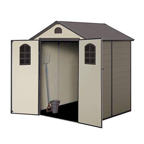 GARDIUN KSP38191 Gartenhaus aus Harz, Alessia, 3,57 m², 190 x 188 x 225 cm, mit Boden und Fenstern in Beige – Bild 3