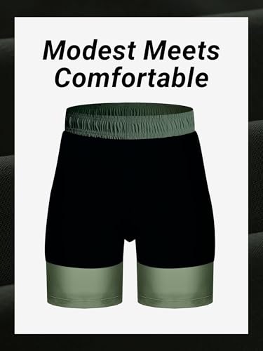 Arcweg Badehose für Herren mit Kompression Liner 2 in 1 Atmungsaktiv Badeshorts Männer Elastisch Trainingsshorts Verstellbar Tunnelzug mit Reißverschlusstaschen Militärgrün 3XL (EU) 6