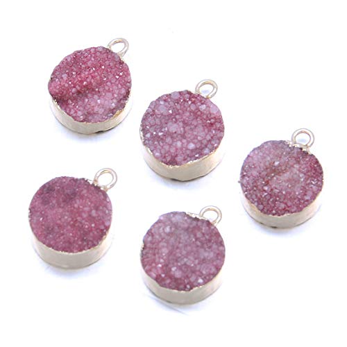 5Pcs Natural Round Druzy Agate Stone Pendant Links Healing Chakra Gemstone Charms Pendants 13X7Mm For Jewelry Making Hole: 2Mm (Random Mixed Colors) #TOP2