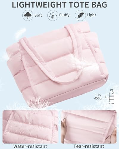 Image of Bagstellar Puffer Tote Bag for Women, Lightweight Puffy Work Handbag Teacher Nurse Quilted Shoulder Bag for School Travel Gym | Cloud Bag w / Zipper
