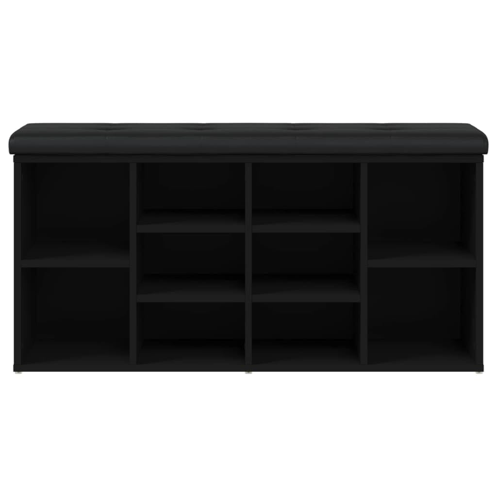 Zapatero negro de madera 102 x 32 x 50 cm con cojín acolchado, banco de pasillo con espacio de almacenamiento, banco para pasillo y salón, almacenamiento para zapatos y orden