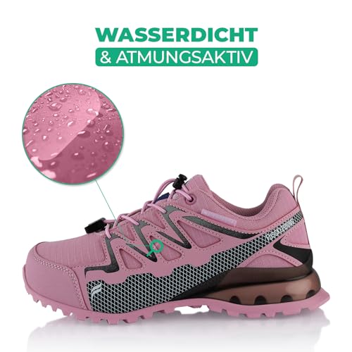 Fusskleidung® Damen Herren Wanderschuhe wasserdichte Trail Running Trekkingschuhe Rosa Grau EU 40