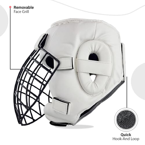 Victorbudo Boxing Headgear, Removeable Face Grill Headgear Boxing Sparring Grappling MMA Gear, Martial Arts Boxing Equipment for Competition, and BJJ Training Headgear for Men (White, Large) - Thumbnail 2